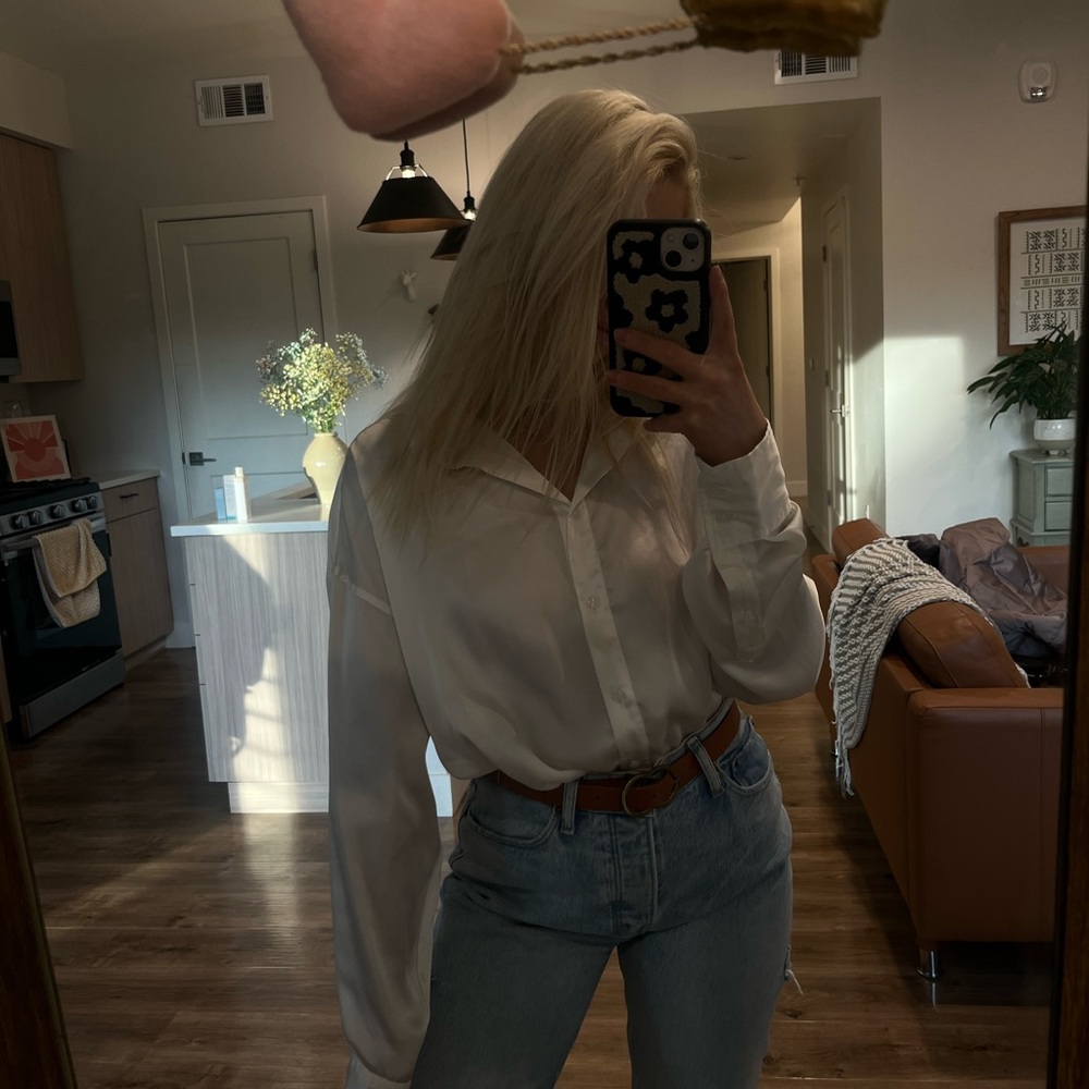 oversized h&m silk white dress shirt